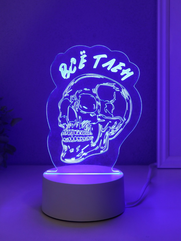 Светильник "Череп. Всё тлен" LED RGB от сети RISALUX 9,5х10,2х14,9 см - Фото 1
