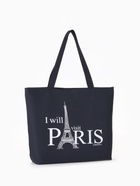 Сумка-шопер на молнии, с принтом I will visit Paris, чёрная/белая 10805168 - фото 14883383