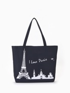 Сумка текстильная шопер на молнии с подкладкой, 42×9×32 см, с принтом, чёрная/белая - Фото 2