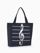 Сумка текстильная шопер на молнии, 42×9×32 см, с принтом, чёрная/белая - Фото 3