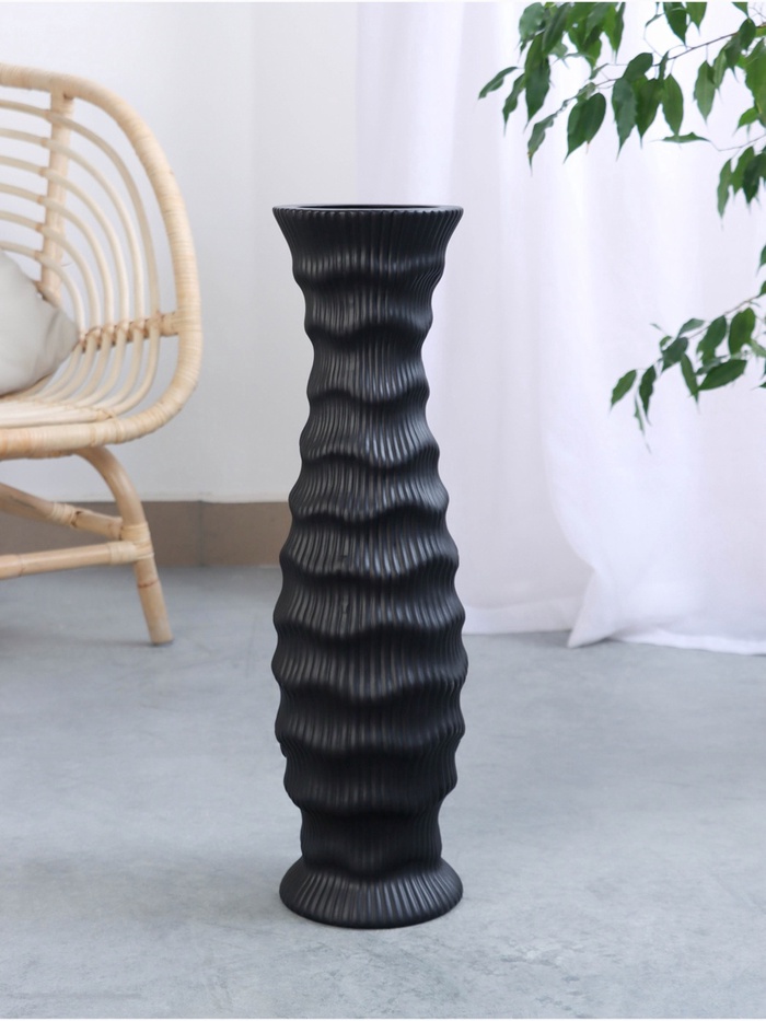 Ваза для цветов напольная «Каро», 58×13 см, керамика, чёрная