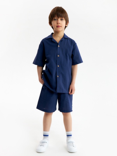 Костюм для мальчика (рубашка и шорты) KAFTAN, тёмно-синий, размер 34 (122-128 см)
