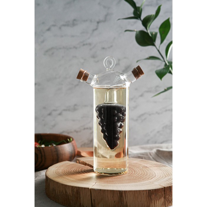 Бутыль стеклянная для соусов и масла 2 в 1 «Фьюжн. Виноград», 300/50 мл, 11×6,5×23 см - фото 1927254329