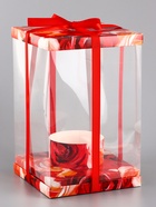 Коробка PVC, для цветов и букетов, с лентой, 28×18×18 см, красный - Фото 3