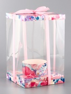 Коробка PVC, для цветов и букетов, с лентой, 28×18×18 см, розовый - Фото 2