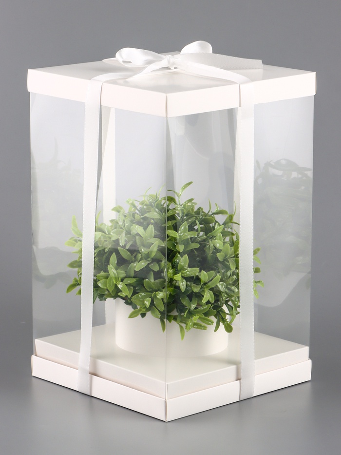Коробка PVC, для цветов с лентой, 28×18×18 см, белый - Фото 1