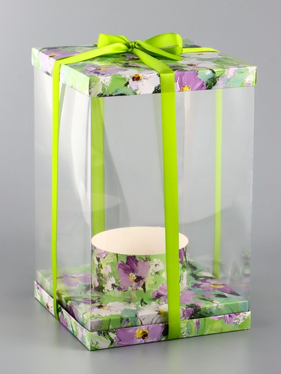 Коробка PVC, для цветов с лентой, 28×18×18 см, зеленый