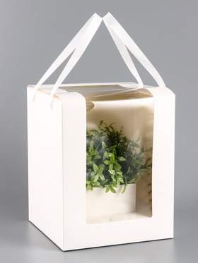 Коробка для цветов, букетов, белая с ПВХ окном, 20×20×25 см