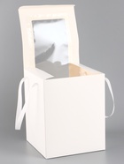 Коробка для цветов, букетов, белая с ПВХ окном, 20×20×25 см - Фото 3