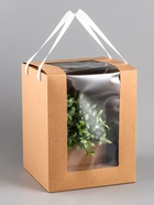 Коробка для цветов, букетов, крафт с ПВХ окном, 20×20×25 см - Фото 1