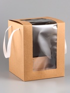 Коробка для цветов, букетов, крафт с ПВХ окном, 20×20×25 см - Фото 3