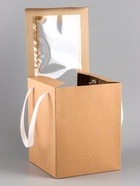 Коробка для цветов, букетов, крафт с ПВХ окном, 20×20×25 см - Фото 4