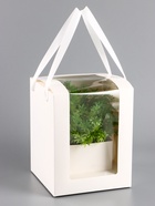 Коробка для цветов и букетов, белая с ПВХ окном, 16×16×20 см - Фото 2