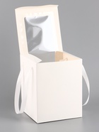 Коробка для цветов и букетов, белая с ПВХ окном, 16×16×20 см - Фото 4