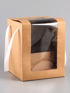 Коробка для цветов и букетов, крафт с ПВХ окном, 16×16×20 см - Фото 3