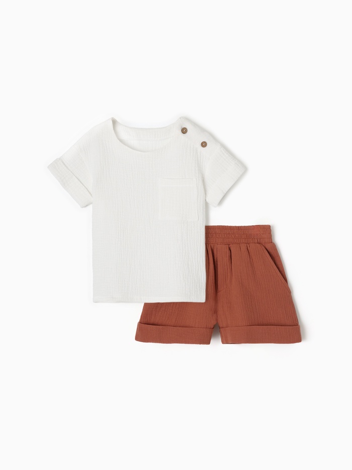 Костюм (рубашка и шорты) для мальчика KAFTAN «Муслин», белый, коричневый, размер 28 (86-92 см) - Фото 1