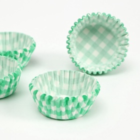 Формы для выпечки кексов бумажные UPAK LAND «Клетка», набор 300 шт., 3.5×2 см, одноразовые, зелёные