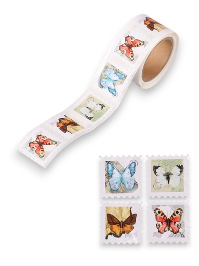 Наклейка бумага «Марки. Бабочки», 3×3 см, 200 шт. в рулоне