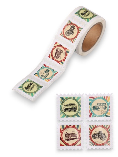 Наклейка бумага «Марки. Ретро транспорт», 3×3 см, 200 шт. в рулоне