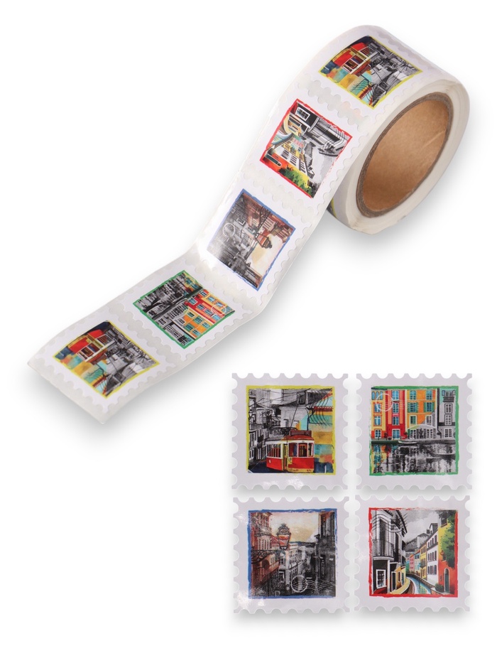 Наклейка бумага «Марки. Города», 3×3 см, 200 шт. в рулоне - Фото 1