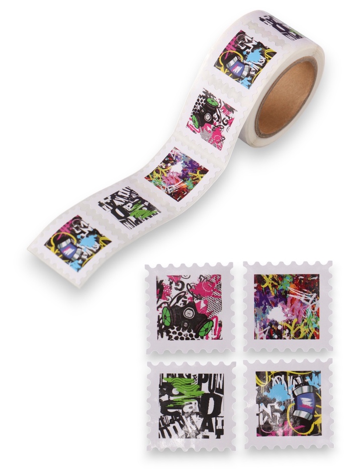 Наклейка бумага «Марки. Граффити», 3×3 см, 200 шт. в рулоне