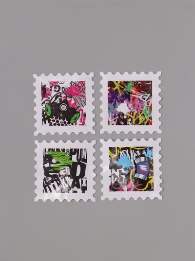 Наклейка бумага «Марки. Граффити», 3×3 см, 200 шт. в рулоне