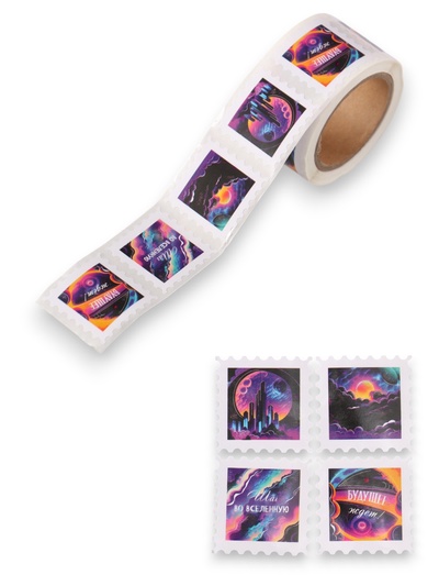 Наклейка бумага «Марки. Космос», 3×3 см, 200 шт. в рулоне