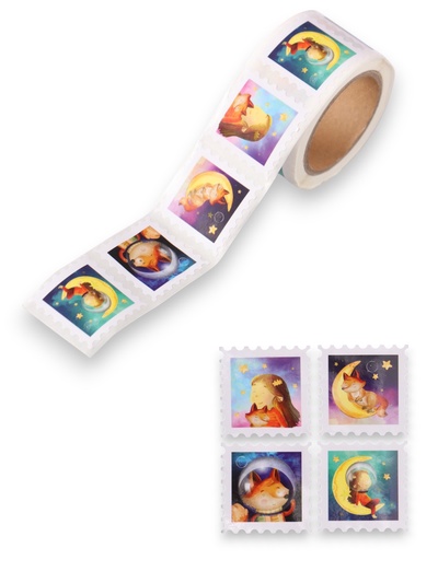 Наклейка бумага «Марки. Лисёнок», 3×3 см, 200 шт. в рулоне