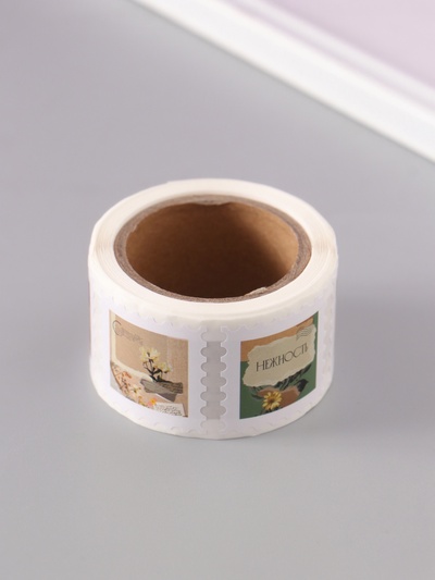 Наклейка бумага «Марки. Коллаж цветочный», 3×3 см, 200 шт. в рулоне