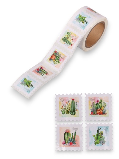 Наклейка бумага «Марки. Кактусы», 3×3 см, 200 шт. в рулоне