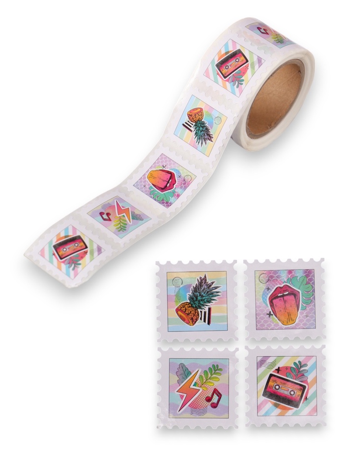 Наклейка бумага «Марки. Неон», 3×3 см, 200 шт. в рулоне - Фото 1