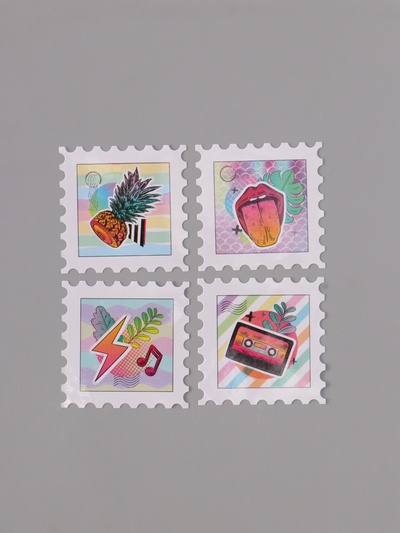 Наклейка бумага «Марки. Неон», 3×3 см, 200 шт. в рулоне