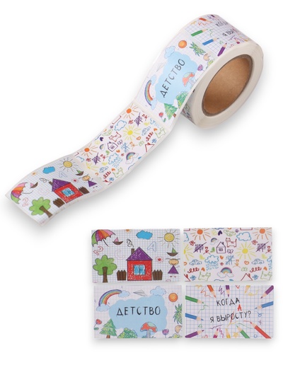 Наклейка бумага «Детские рисунки», 3×5 см, 200 шт. в рулоне