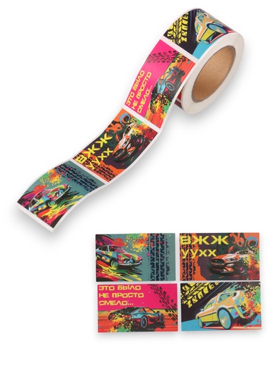 Наклейка бумага «Тачки», 3×5 см, 200 шт. в рулоне