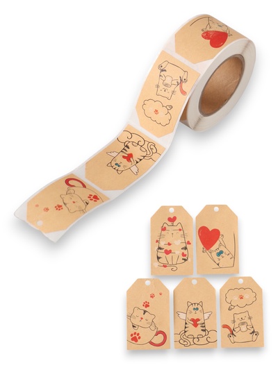 Наклейка бумага крафт «Бирки. Котики», 3×5 см 200 шт., в рулоне