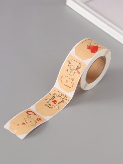 Наклейка бумага крафт "Бирки. Котики" 3х5 см 200 шт в рулоне