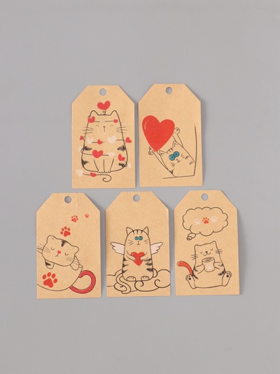 Наклейка бумага крафт "Бирки. Котики" 3х5 см 200 шт в рулоне