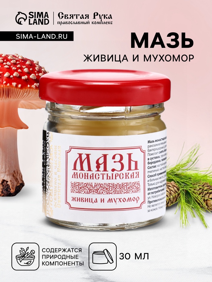 Мазь натуральная заживляющая Живица и мухомор, «Святая рука», 28 мл - Фото 1