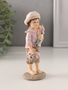 Фигурка полистоун «Мальчишка с корзиной цветов и букетом», коричнево-сиреневый, 5.5×4×12 см - Фото 2