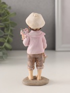 Фигурка полистоун «Мальчишка с корзиной цветов и букетом», коричнево-сиреневый, 5.5×4×12 см - Фото 3