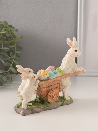Фигурка полистоун «Кролики везут тележку с капустой», 16×5.5×13 см