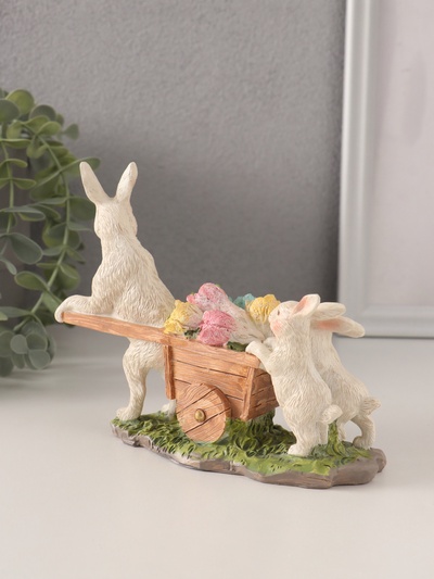 Фигурка полистоун «Кролики везут тележку с капустой», 16×5.5×13 см