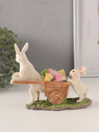 Фигурка полистоун «Кролики везут тележку с капустой», 16×5.5×13 см