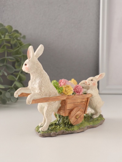 Фигурка полистоун «Кролики везут тележку с капустой», 16×5.5×13 см