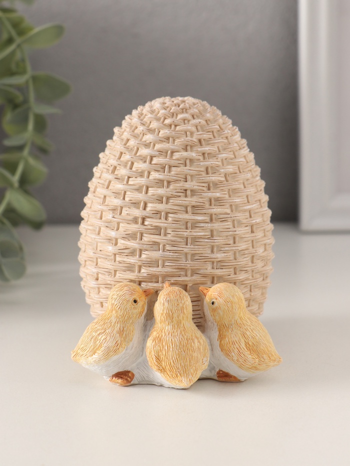 Фигурка полистоун «Цыплята у плетёного яичка», 10×8×10 см - Фото 1
