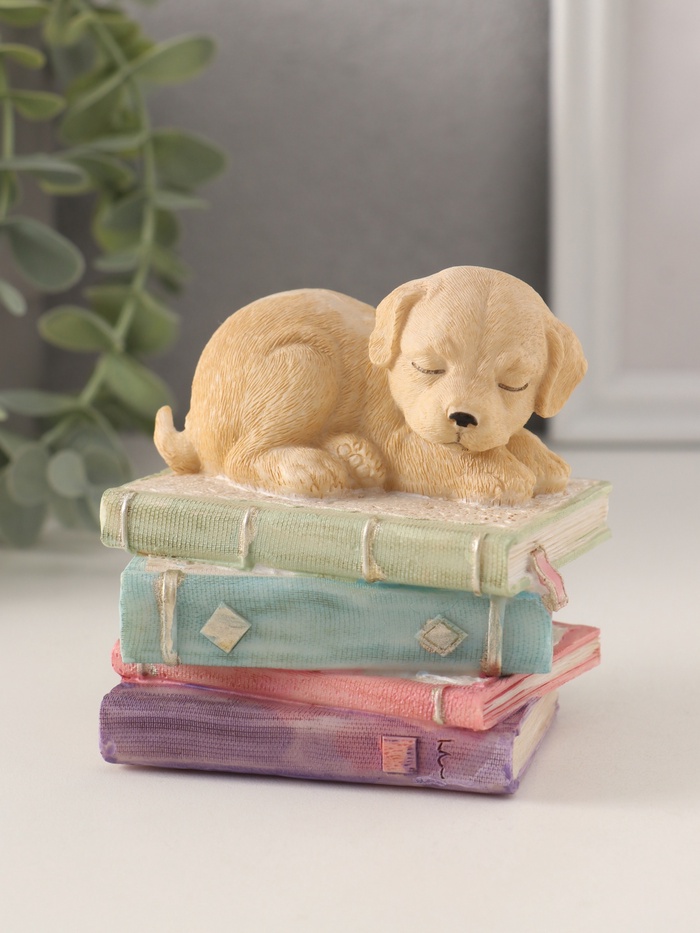 Фигурка полистоун «Щенок спит на книгах», 9×7×8.5 см - Фото 1