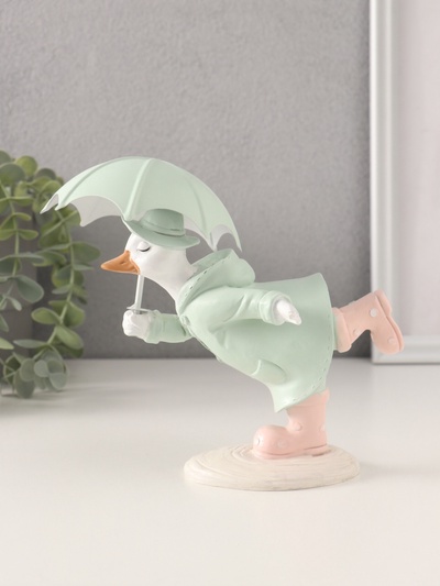 Фигурка полистоун «Утка в зелёном дождевике в сапогах в горох, с зонтом», 15×9×12.5 см