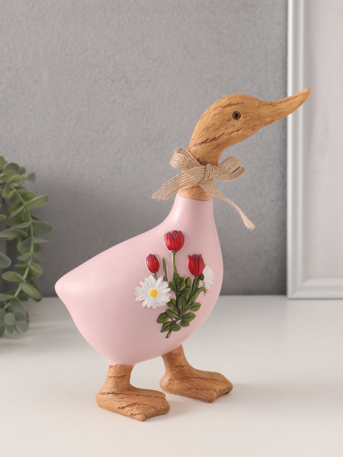 Фигурка полистоун «Утка с ромашками и тюльпанами», 17×7.5×21.5 см - Фото 1
