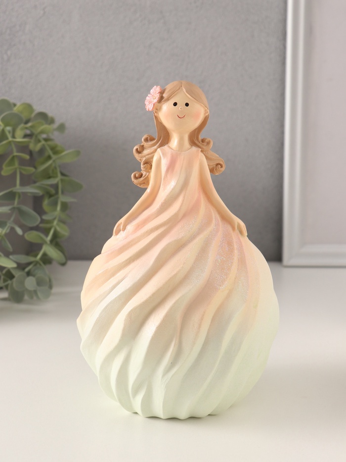 Фигурка полистоун «Девочка-зефирка с цветком в волосах», розово-жёлтый, 11.5×10.5×18.5 см - Фото 1