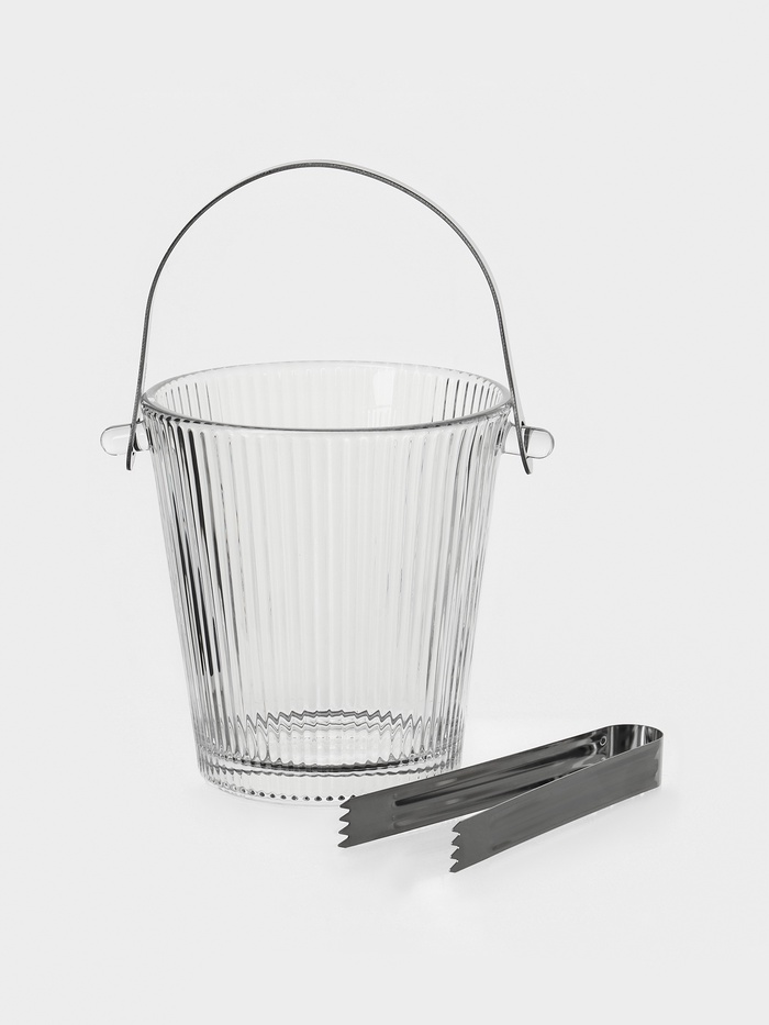 Ведро для льда «Риф», 900 мл, 15.5×14×13.5 см, с щипцами, стекло, прозрачное - Фото 1